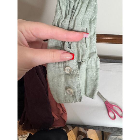 Cloth & Stone Sage Green Linen Button Up Shirt Large Front Tie - Picture 3 of 4